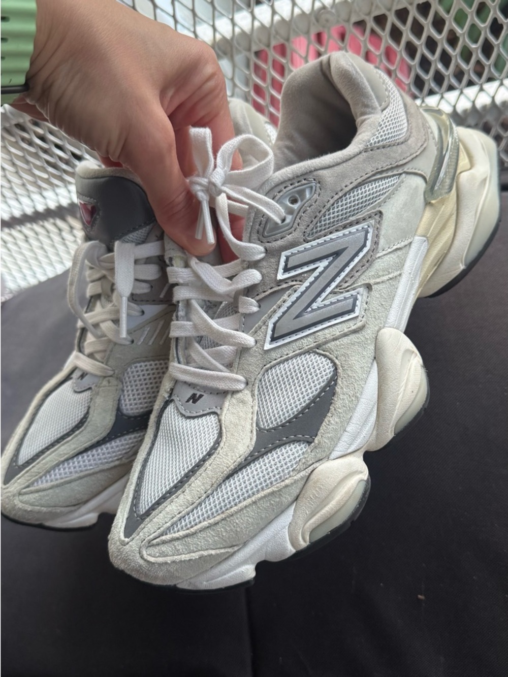 New Balance Women's Gray and White Mesh Suede Sneakers